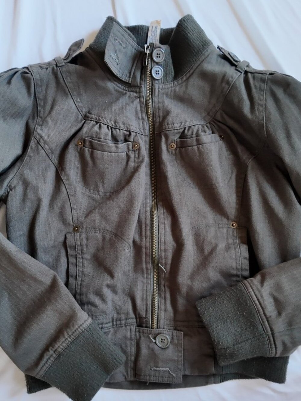 Vintage Jacket Bomber Military Y2K Grunge Utility Dark Green Size M